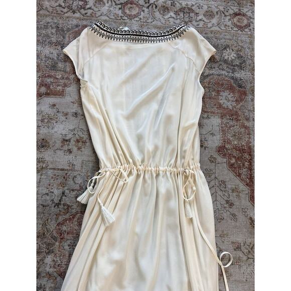 Tory Burch Silk Embroidered Cinched Waist Tie Sleeveless Shift Maxi Dress Size L - Picture 13 of 14
